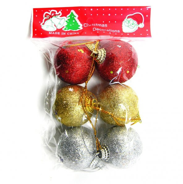 Yılbaşı Yeniyıl 2018 Noel Çam Ağacı 6 Lı Gümüş Gold Kırmızı Top
