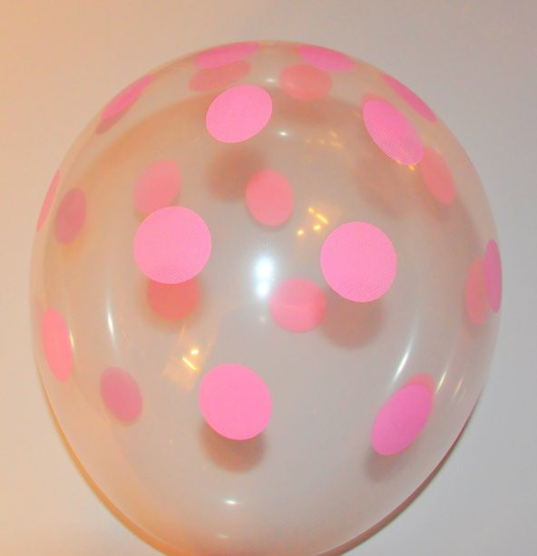 Şeffaf Pembe Puantiyeli İçerisi Görünebilen Balon 50 Adet