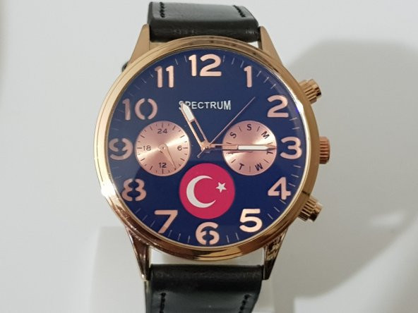 Türk Bayraklı Deri Kordon  Erkek Kol Saati Spectrum