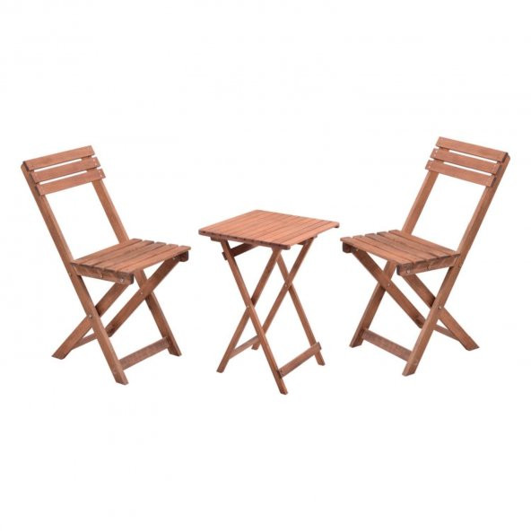 İki Kişilik Ahşap Bistro Takım Bahçe Mobilyası Masa + 2 Sandalye