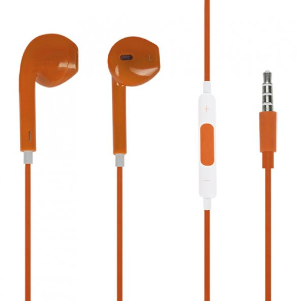 iPhone 5-6 Mikrofonlu Kulaklık (3.5mm jack) Turuncu-Beyaz