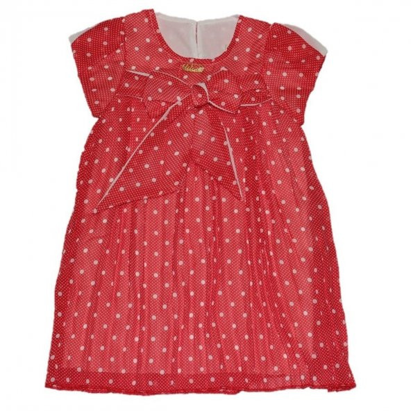 Puanlı Kız Çocuk Şifon Elbise-Kırmızı