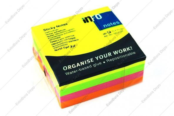 Info Yapışkanlı Not Kağıdı 75x75 mm Fosforlu Renkler 4lü Küp