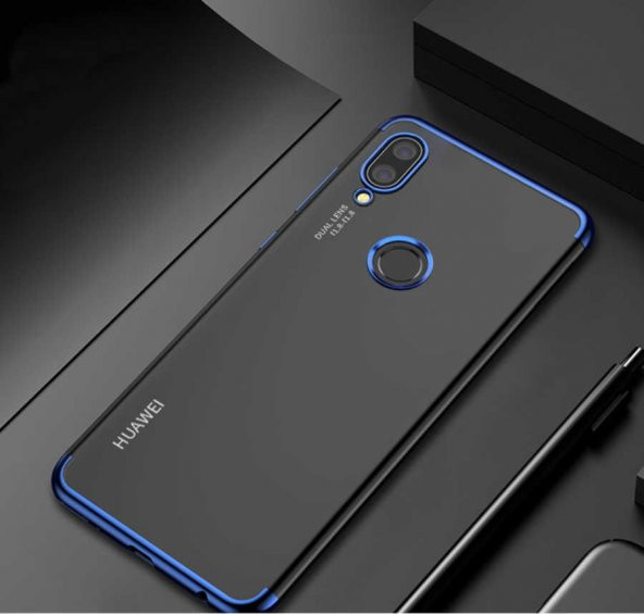 Huawei P20 Lite Kılıf Dört Köşeli Lazer Silikon Mavi