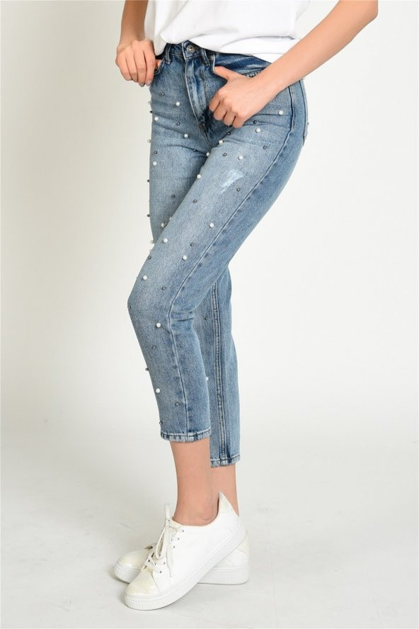 İnci Detaylı Mom Kot Pantolon - 2