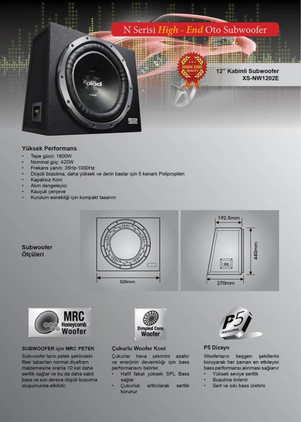 Sony Xs-Nw1202E 1800 Watt Kabinli Subwoofer