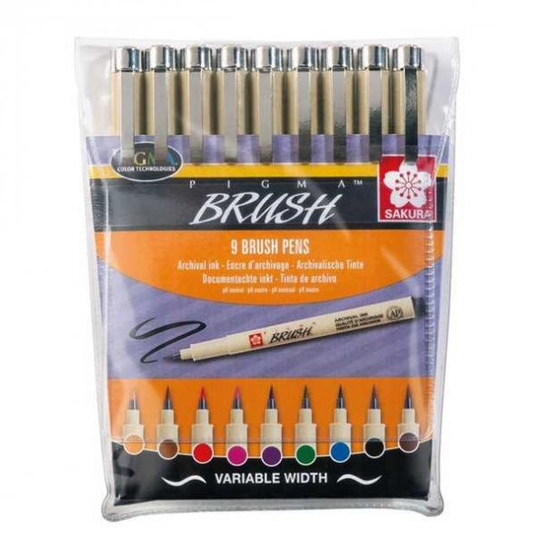 Sakura Pigma Brush Pen Fırça Uçlu Çizim Kalemi 9 RENK SET