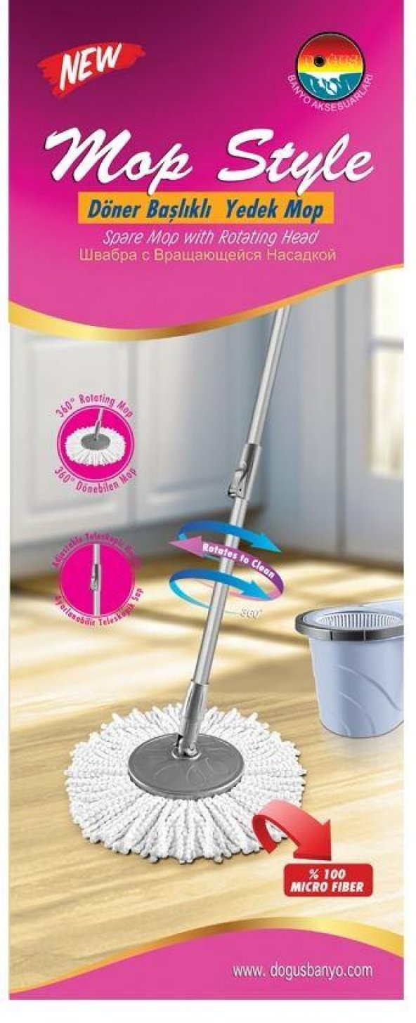 Döner Başlıklı Sap - Yedek Sap + Mop - 2 li Set - 2