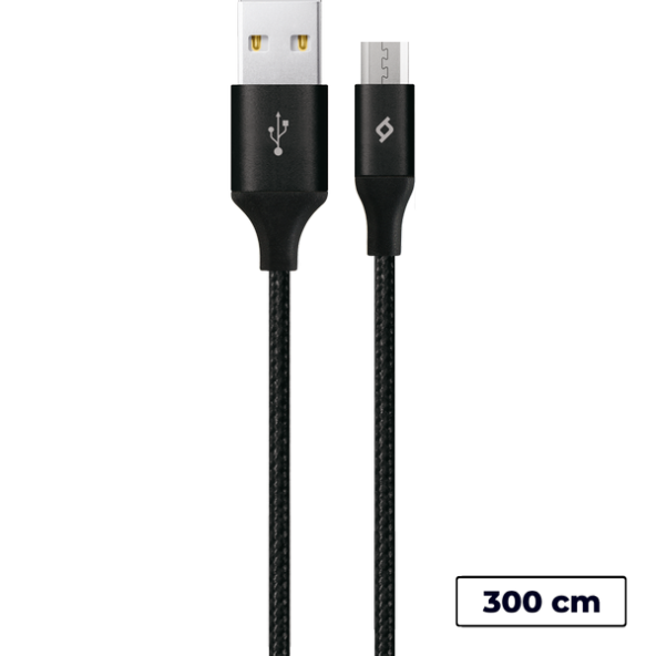 ttec AlumiCable XXL Micro USB Şarj Kablosu 3mt. Siyah