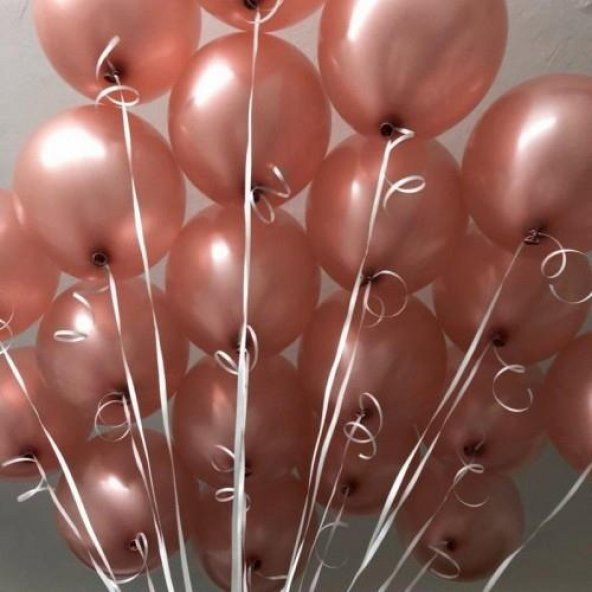 100 Adet Toz Pembe-Bakır Rengi-Rose Gold Balon, Helyumla Uçan