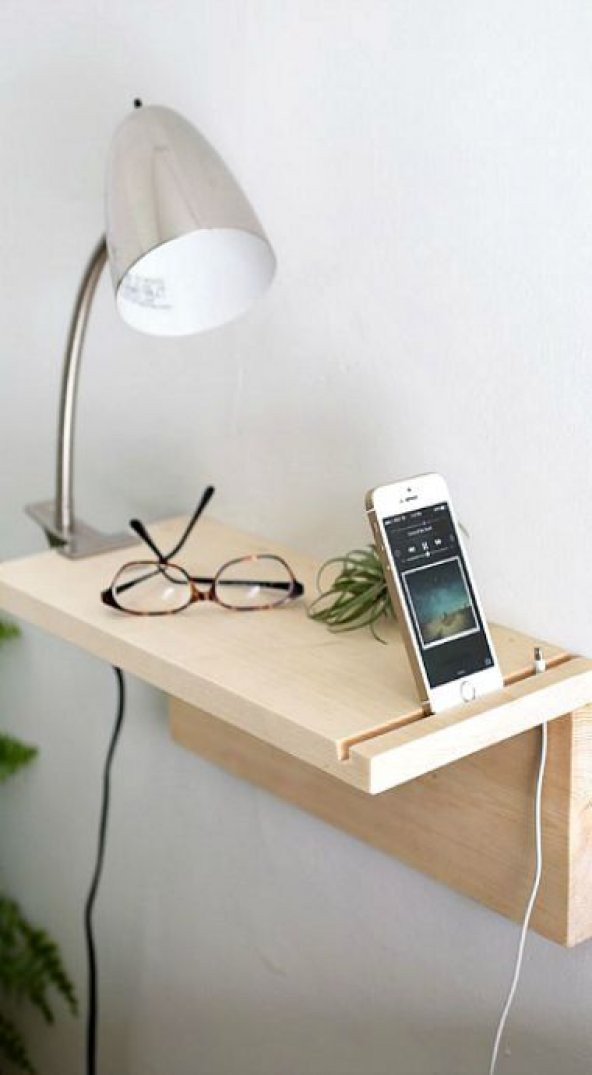 Ceebebek Ahşap Yatak Başı Sehpa Yan Kitap Raf Komodin Yatak Yanı Telefonluk Ücretsiz Kargo - 4