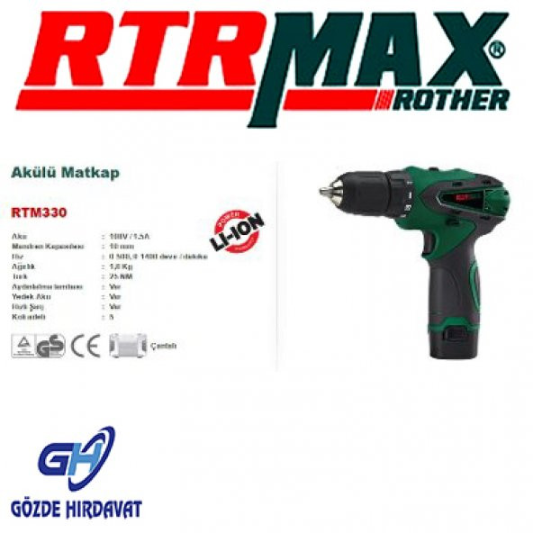 RTRMAX RTM330 AKÜLÜ MATKAP 10.8V / 1.5 A 10MM