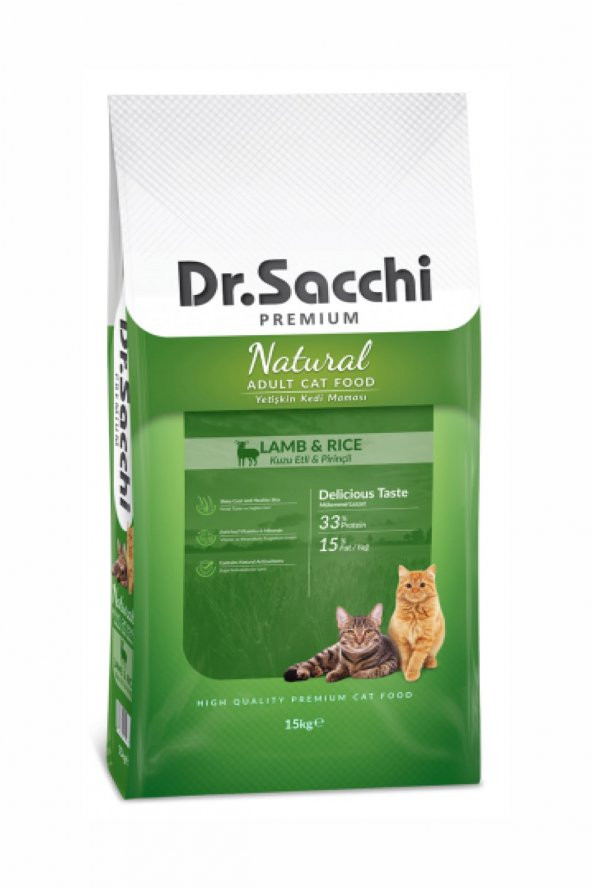 Dr Sacchi Premium Kuzu Etli ve Pirinçli Kedi Maması 15 Kg