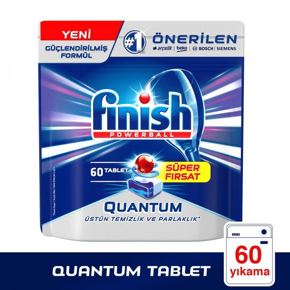 Finish Quantum 60 Tablet Bulaşık Makinesi Deterjanı Çamaşır Suyu Katkılı