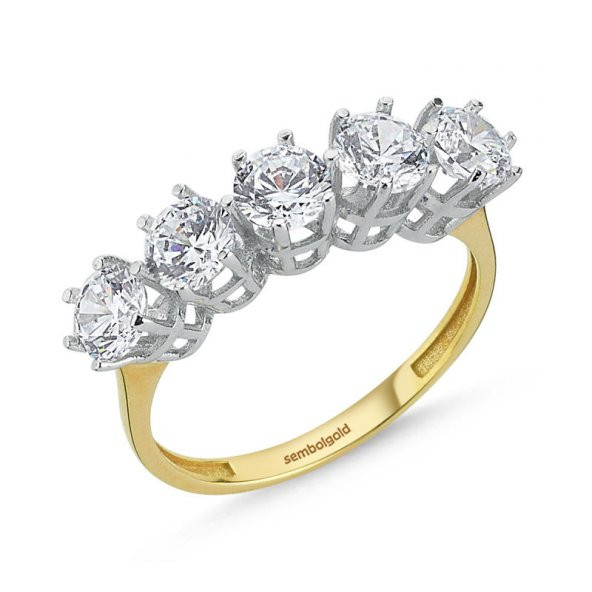 5 Taş Altın Yüzük Swarovski Taşlı YZK-4269