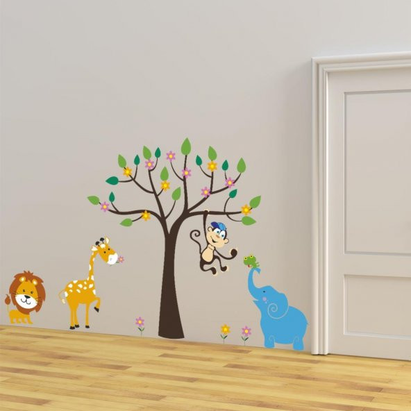 DekorLoft Zürafa ve Orman Arkadaşları Çocuk Odası Duvar Sticker C