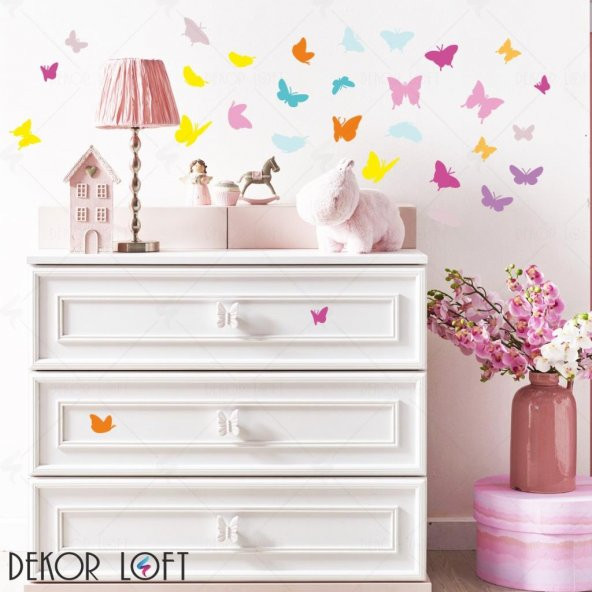 DekorLoft Renkli Kelebekler Çocuk Odası Duvar Sticker CS-218