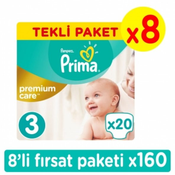Prima Premium Care Midi Bebek Bezi 3 Beden Fırsat Paketi 160 Adet