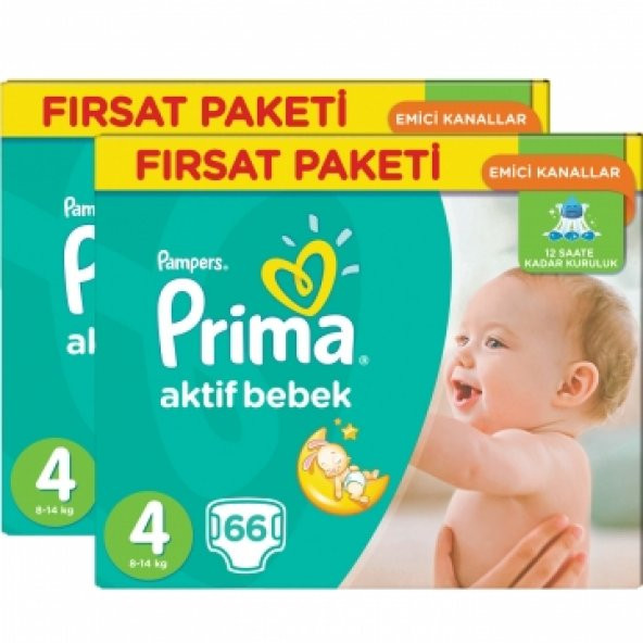 Prima Bebek Bezi Aktif Bebek Fırsat Paketi 4 Beden 132 Adet