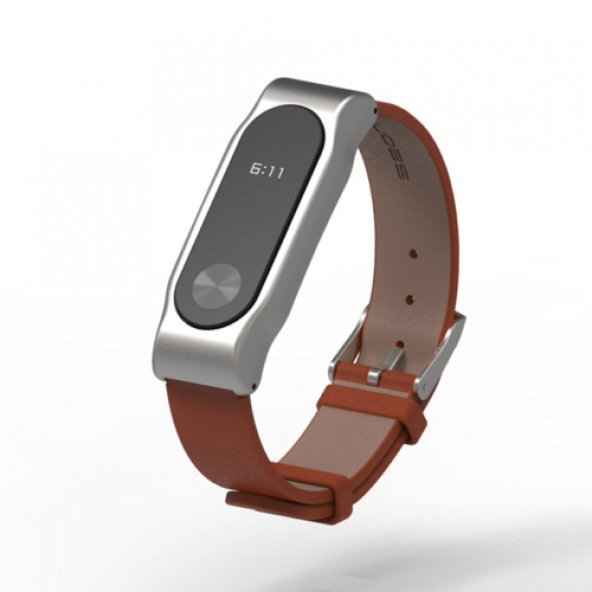 Xiaomi Mi Band 2 Akıllı Bileklik Deri Kordon Kahverengi - 1