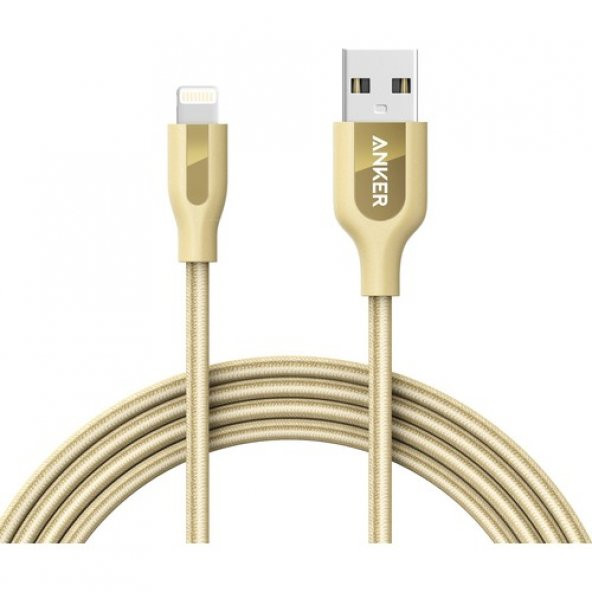 Anker PowerLine+ Lightning 1.8 Metre Örgülü Apple Lisanslı iPhone iPad Kablo - Altın - Taşıma Çantalı