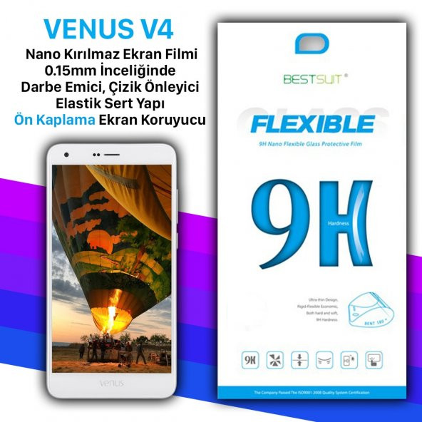 Bestsuit Vestel Venüs V4 Nano Kırılmaz Cam Ekran Koruyucu kılıf
