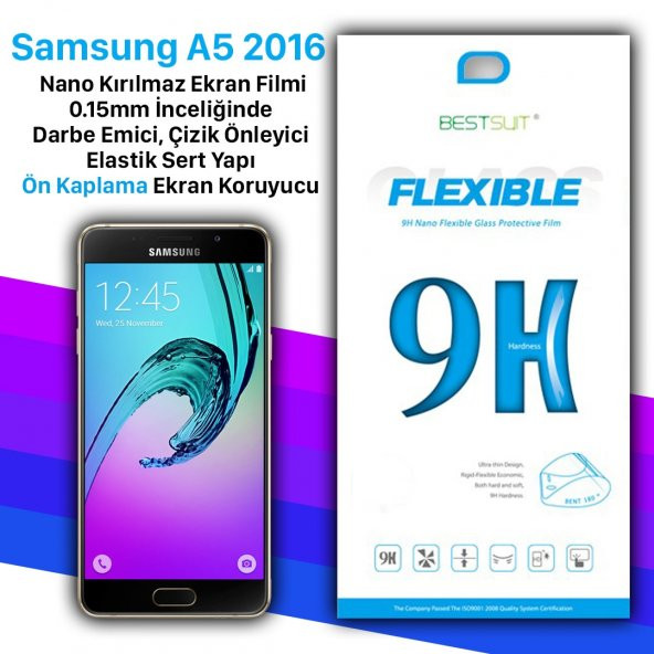 Bestsuit Samsung A5 2016 Nano Kırılmaz Cam Ekran Koruyucu Kılıf