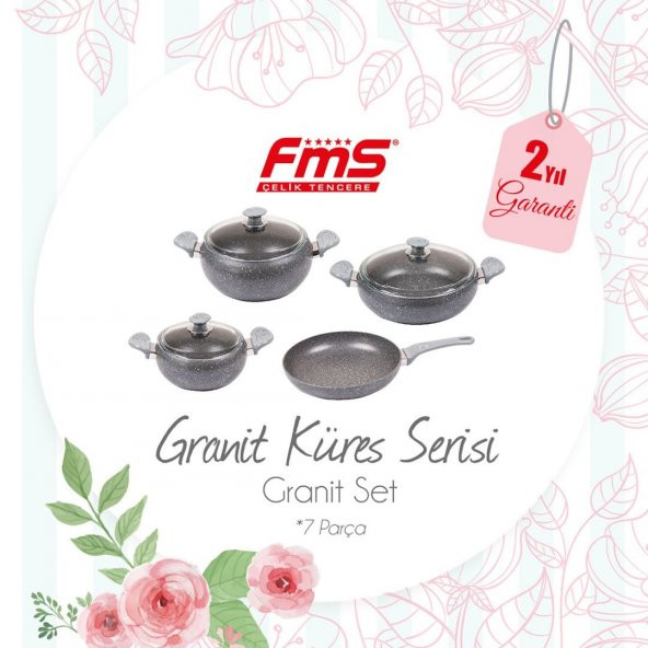 FMS G-5006 7 Parça Küre Granit Tencere Takımı Seti Mor Gri Bakır - 2