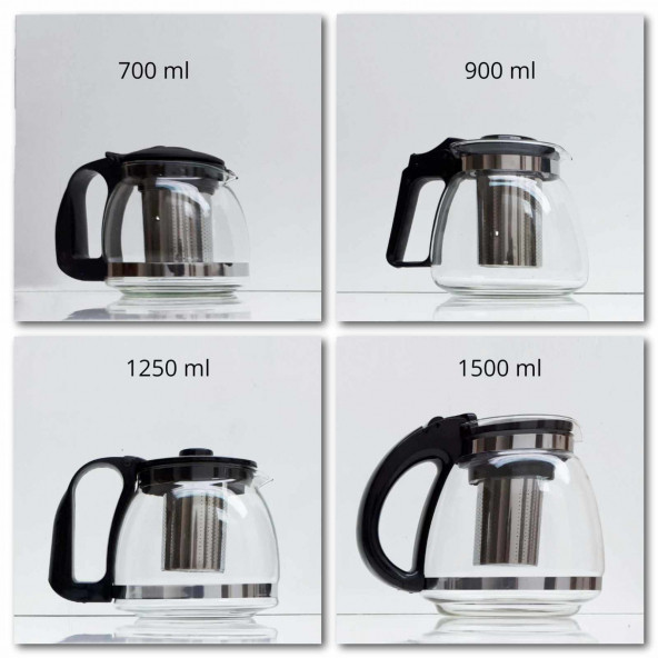 Süzgeçli Cam Demlik 700 900 1250 1500 ml Tea Pot Çaydanlık