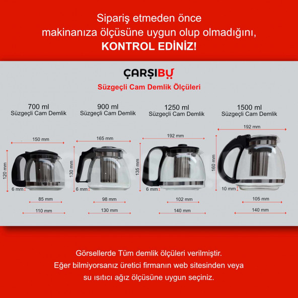 Süzgeçli Cam Demlik 700 900 1250 1500 ml Tea Pot Çaydanlık - 2