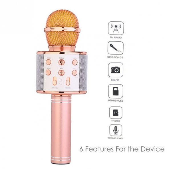 WSTER WS-858 ORJİNAL BLUETOOTH KARAOKE MİKROFON USB-SD KART-RADYO - PEMBE RENGİ - 7
