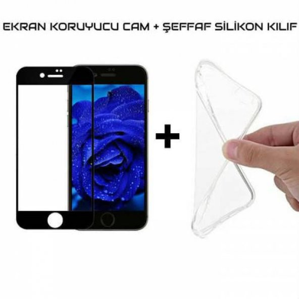 Iphone 8 5D Nano Glass 9H Temberli Kırılmaz Ekran Koruyucu Cam Kavisli + Şeffaf Silikon Kılıf
