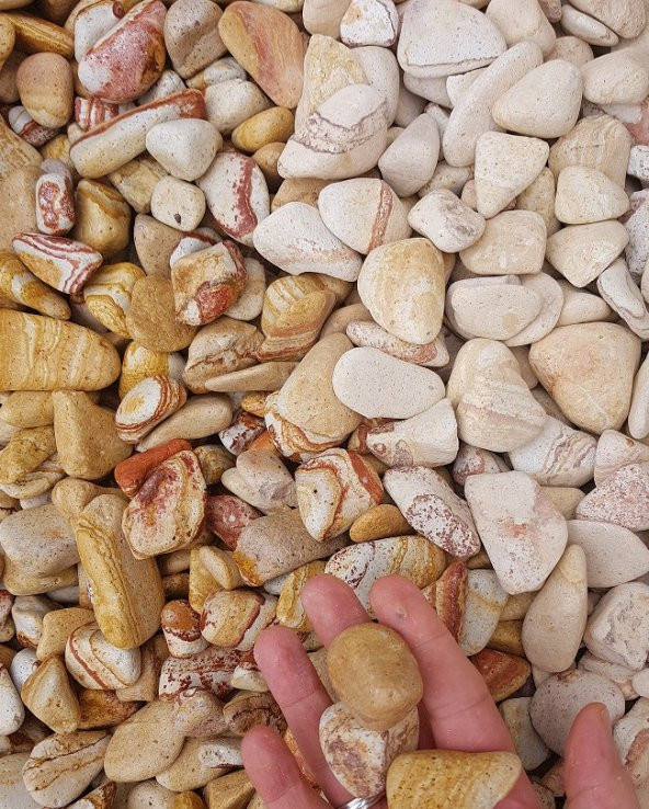 Sarı Çizgili Dolomit Taşı 2 Kg 2,5-4cm  Çakıl Taşı Renkli Taş Dekor Taşı Süs Taşı Dere Taşı Akvaryum Taşı - 3