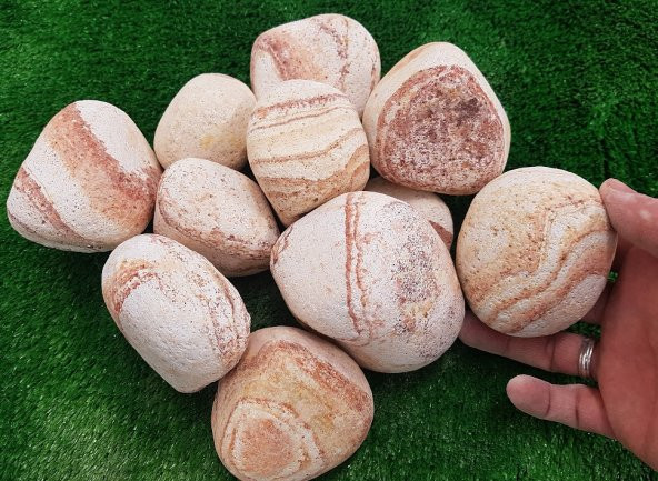 Sarı Çizgili Dolomit Taşı 1 Kg 6-10cm Dere Taşı Dekor Taşı Dolamit Taş Renkli Taş Bahçe Taşı Dekorasyon Taşı Dekoratif Taş Çakıl Taşı - 3