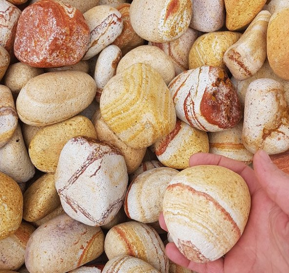 Sarı Çizgili Dolomit Taşı 1 Kg 6-10cm Dere Taşı Dekor Taşı Dolamit Taş Renkli Taş Bahçe Taşı Dekorasyon Taşı Dekoratif Taş Çakıl Taşı - 5