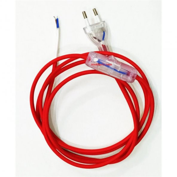 Fişli Ara Puarlı Kablo-Kırmızı Kumaş Kılıflı 2 M-Şeffaf Fiş