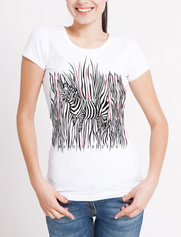 Zebra Temalı Bayan Tişört