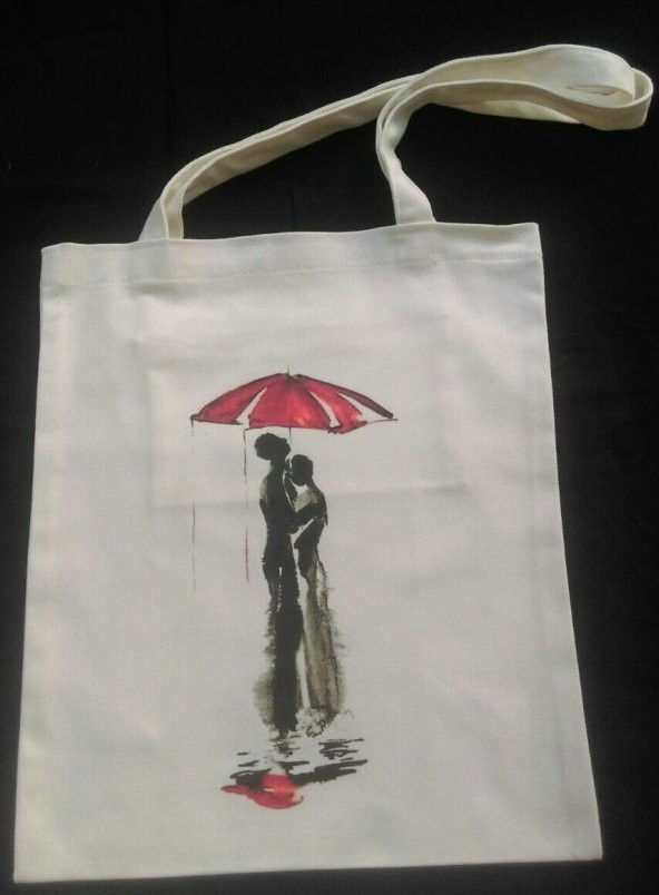 Yağmurda Aşk Temalı - Bez Çanta Tote Bag - Fermuarlı iç cep