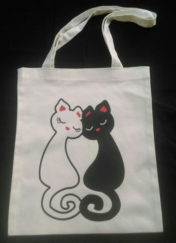 Kedi ve Aşk Temalı - Bez Çanta Tote Bag