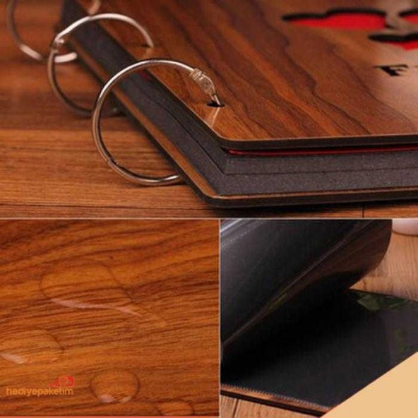 Kişiye Özel Kalp Desenli Ahşap Kendin Yap Albüm Defter - 4