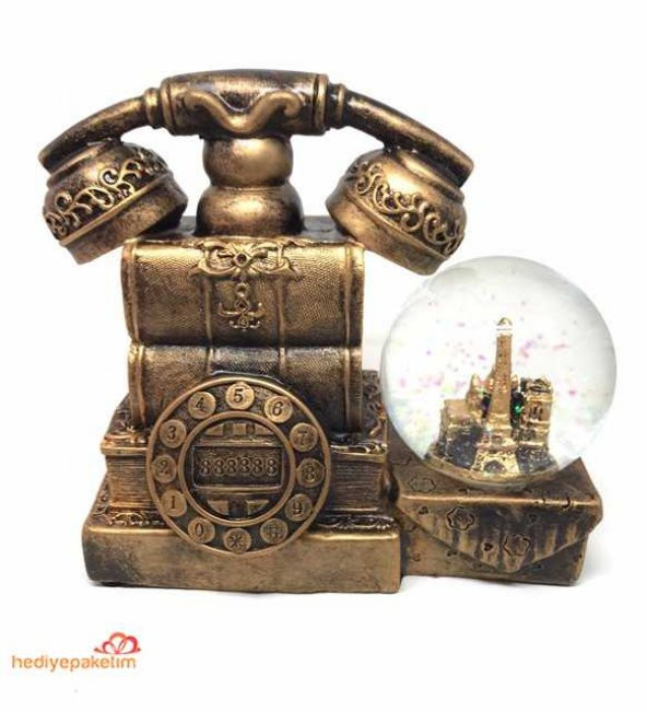 Nostaljik Telefon Görünümlü Büyük Boy Müzikli Kar Küresi