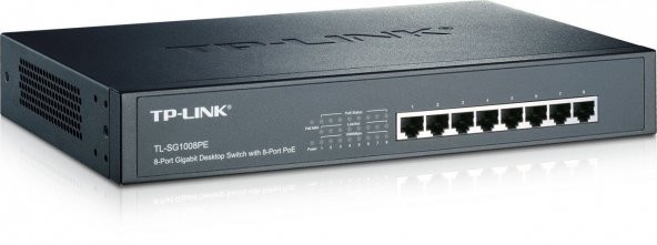 TP-LINK 10/100/1000Mbps 8xPort 75 Güç Tasarruflu Masaüstü PoE Switch TL-SG1008PE
