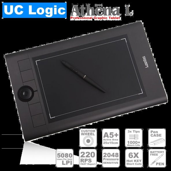 UC-LOGIC Lapazz Athena L A5+Pilsiz Kalemli Profesyonel 5080LPI Grafik Tablet UCMNA62