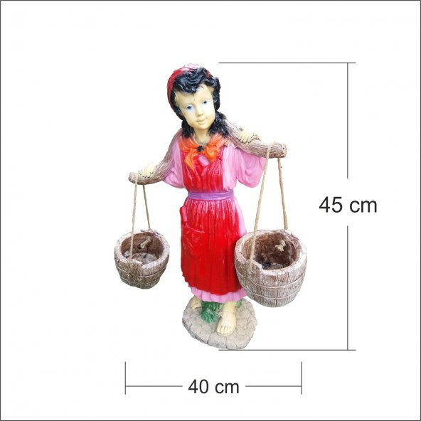 Saksılı Sepetli Yoğurtçu Testili Kız 70 cm Ev ve Bahçe Heykeli - 3