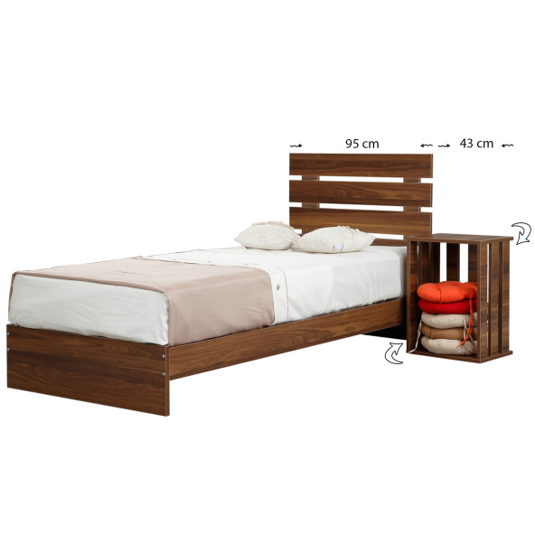 Huga Tek Kişilik 90 X 200 Karyola Komodin Takım, Ceviz