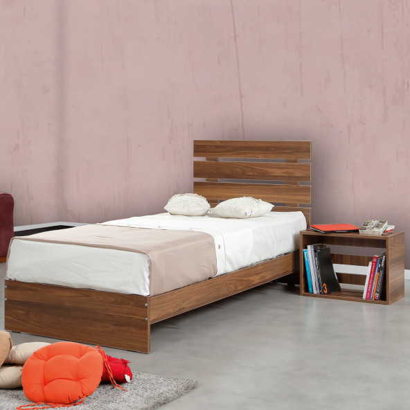 Huga Tek Kişilik 90 X 200 Karyola Komodin Takım, Ceviz - 2