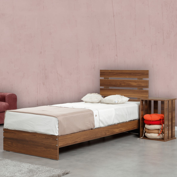 Huga Tek Kişilik 90 X 200 Karyola Komodin Takım, Ceviz - 3