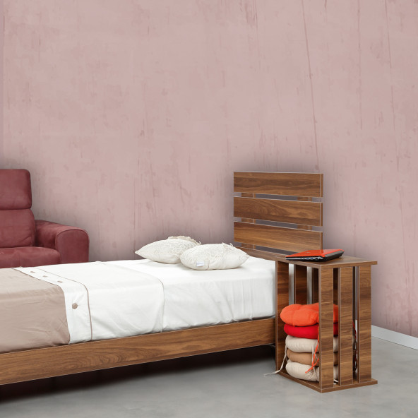 Huga Tek Kişilik 90 X 200 Karyola Komodin Takım, Ceviz - 4