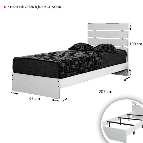 Huga Tek Kişilik 90 X 200 Karyola Komodin Takım, Ceviz - 6