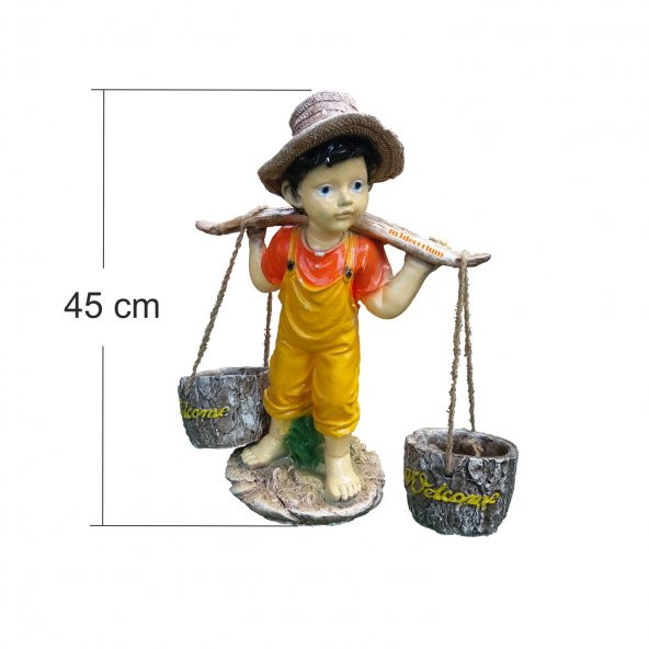 Saksılı Sepetli Yoğurtçu Testili Erkek 45cm Bahçe Ev Ofis Heykeli - 2